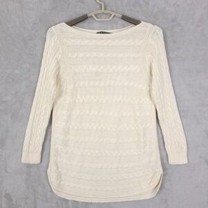Lauren Ralph Lauren Cream Slinky Cable Knit Sweater Bateau Neckline Plus Size 1x